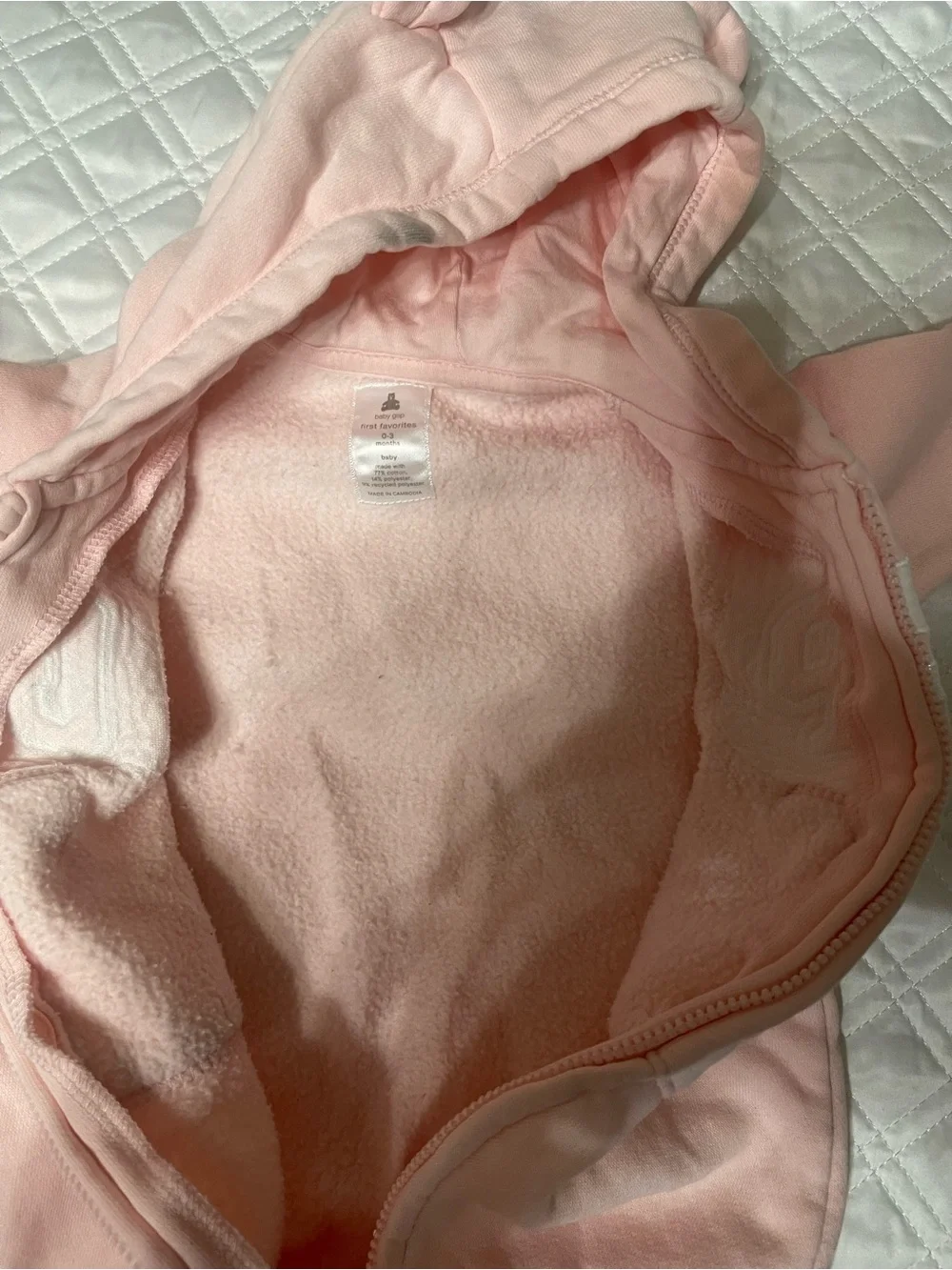 Bundle GAP Pink Hooded Zip Romper with Gray Quilted Jacket